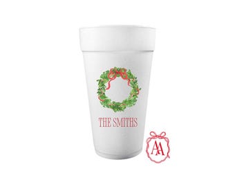 Personalized Holiday Styrofoam Cups | Christmas Party Decor