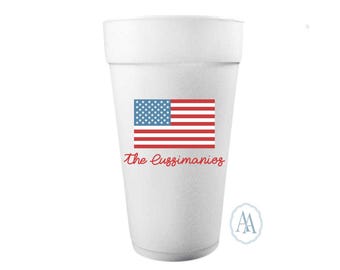 Personalized Patriotic Styrofoam Cups | 4th of July Party Favors