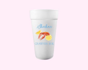 Personalized Crawfish Boil Styrofoam Cups | Custom Crawfish Boil Cups | Crawfish Boil Party!