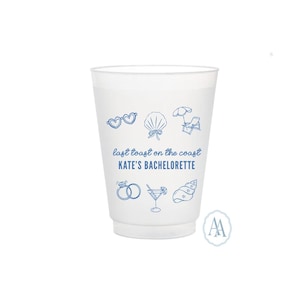 Tazze personalizzate "Ultimo brindisi sulla costa" / Tazze bianche e Flex Frost da 16 o 22 once / Tazze personalizzate per addio al nubilato, festa della sposa, tema costa!