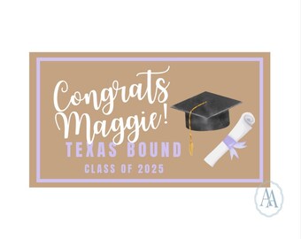 peinte personnalisée pour fête des diplômés | Banderole de remise des diplômes, casquette et diplôme, réception des diplômés du secondaire, présentation des diplômés de l'université | Décoration de fête pour les diplômés