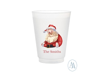 Personalized Vintage Santa Plastic Cups | Holiday Party Favors
