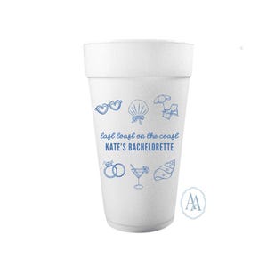 Personalisierte Last Toast on the Coast Styroporbecher | Last Toast Themed Styroporbecher für Junggesellinnenabschiede, Strandausflüge, Geschenke und mehr!