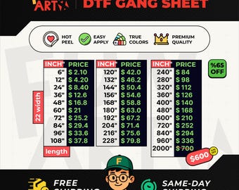 DTF Transfer Printing | Full Color Custom Transfers | Same Day Shipping  | Bulk Gang Sheet
