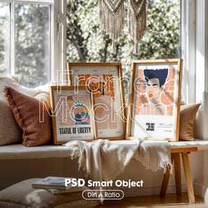 Set of 3 Frame Mockup, Three Multiple Gallery Set 3 Bundle, 3 Vertical Frame Art Display Mockup, Digital Print Mockup - PSD