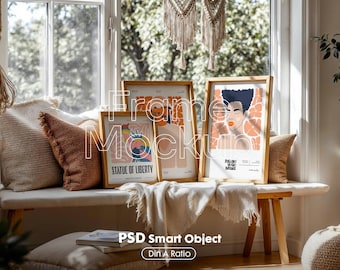 Vertical Gallery Frame Mockup Set of 3: Digital Art Display (PSD, Digital Download