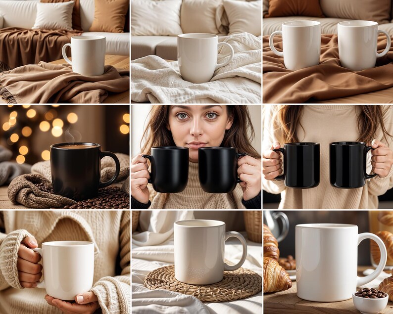 Lot de 50 maquettes de tasses bohèmes, maquette de tasse à café blanche (téléchargement numérique) image 5