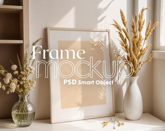 Minimalist Wooden Frame Mockup: Artwork & Poster Display (Digital Download)
