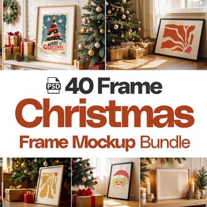 40 Christmas Frame Mockup Bundle PSD, Christmas Holiday Frame Mockup, Christmas Mockup Poster Presentation, Christmas Interior Frame Mockup