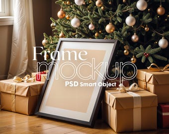 Christmas Frame Mockup: Holiday Poster Presentation (PSD)