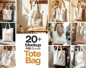 Tote Bag Mockup Bundle PSD: Printify & Printful, 20+ Smart Object Mockups