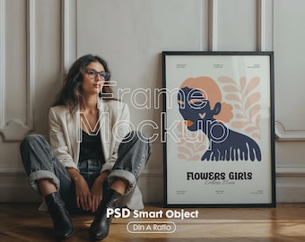DIN A Frame Mockup PSD: Wall Art with Person, PSD Smart Object (Digital Download)