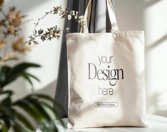 Cotton Canvas Tote Bag Mockup: Printify, Printful Compatible (PSD)