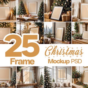 25 Christmas Frame Mockup Bundle PSD, Christmas Holiday Frame Mockup, Christmas Mockup Poster Presentation, Christmas Interior Frame Mockup