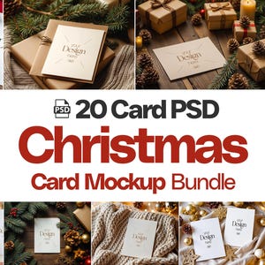 20 Weihnachtskarten Mockup Bundle, weiße Leere Karte Mockup PSD, Einladungskarte Mockup, festliche Grußkarte Mockup, PSD Smart Objekt