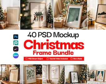 40 Christmas Frame Mockup Bundle: Poster & Art Presentation (PSD)