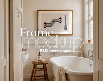 Thin Wood Frame Mockup: Bath Interior, ISO A DIN Ratio (PSD Mockup)