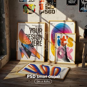Set of 4 Frame Mockup, Three Multiple Gallery Set 4 Bundle, 4 Vertical Frame Art Display Mockup, Digital Print Mockup - PSD
