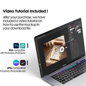 May include: A mockup of a laptop screen showing a photo of a framed print with the text "Piast" on a table. The laptop screen is open to a photo editing program with a "double click" button. The image is a mockup for a product listing.