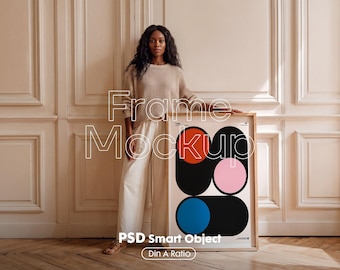 DIN A Frame Mockup PSD: Wall Art with Person, PSD Smart Object (Digital Download)