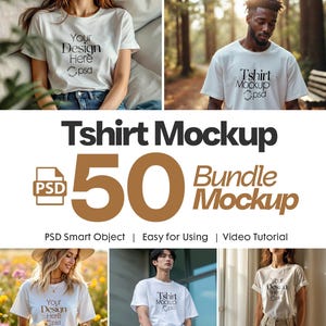 50 Tshirt Mockup Bundle PSD, Gildan 64000 & Bella Canvas 3001 Print on Demand Tee Mockups für Designer, Shirt Mockup, PSD Smart Objekte