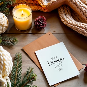 Christmas Card Mockup: White Blank Card, PSD Smart Object (Digital Download)