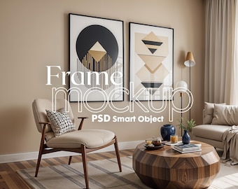 Double Frame Mockup PSD: Interior Wall Art Display