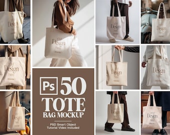 Tote Bag Mockup Bundle | 50 PSD Smart Object Templates