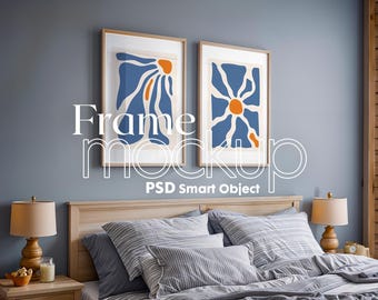 Bedroom Frames Mockup PSD: Double Poster Mockup (Digital Download)