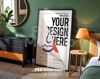 Maqueta de marco de habitación en formato PSD: Póster minimalista y exhibición de obras de arte (descarga digital)