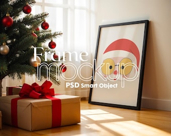 Christmas Frame Mockup: Holiday Poster Presentation (PSD)