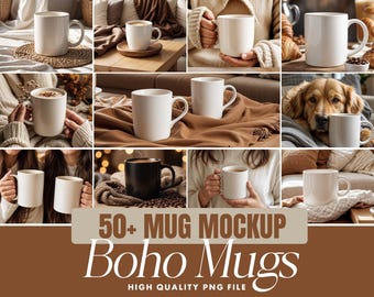 Lot de 50 maquettes de tasses bohèmes, maquette de tasse à café blanche (téléchargement numérique)