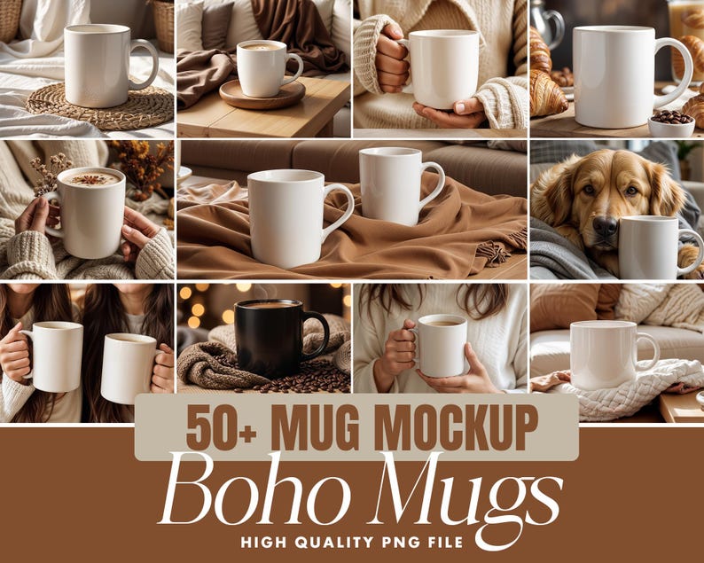 Peut inclure: Une collection de plus de 50 tasses en c&eacute;ramique blanche dans diff&eacute;rents d&eacute;cors, dont un salon douillet, une chambre chaleureuse et une cuisine rustique. Les tasses sont parfaites pour mettre en valeur vos designs et votre marque.