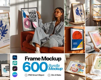 600+ Frame Mockup PSD Bundle: Wall & Poster Frames (Digital Download)