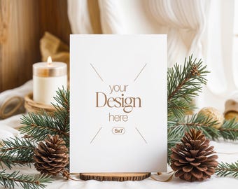 Christmas Card Mockup: White Blank Card, PSD Smart Object (Digital Download)