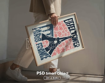 DIN A Frame Mockup PSD: Wall Art with Person, PSD Smart Object (Digital Download)