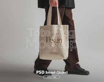 Cotton Canvas Tote Bag Mockup PSD : Printify, Printful Compatible, PSD Smart Object