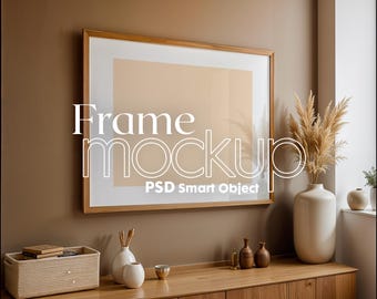 Scandinavian Frame Mockup: Horizontal Wooden Poster (PSD)