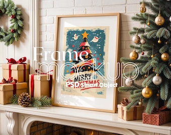 Christmas Frame Mockup: Holiday Poster Presentation (PSD)