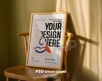 Maqueta de póster con marco DIN A (PSD), arte mural y exhibición de pósteres (descarga digital)