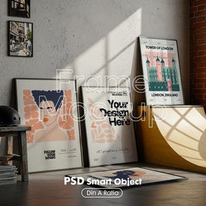 Set of 4 Frame Mockup, Three Multiple Gallery Set 4 Bundle, 4 Vertical Frame Art Display Mockup, Digital Print Mockup - PSD