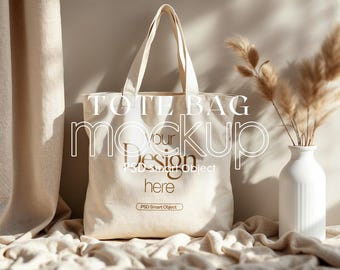 Maqueta de bolsa de lona de algodón: compatible con Printify y Printful (PSD)