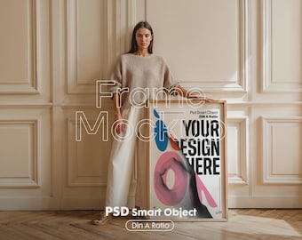 DIN A Frame Mockup PSD: Wall Art with Person, PSD Smart Object (Digital Download)