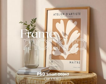 Wooden Frame Poser Mockup PSD, Artwork & Poster Display (Digital Download)