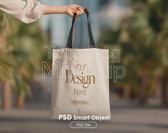 Cotton Canvas Tote Bag Mockup PSD : Printify, Printful Compatible, PSD Smart Object