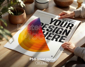 Poster Mockup with Person ISO A DIN Ratio | Minimal Modern PSD Photoshop & Photopea Template
