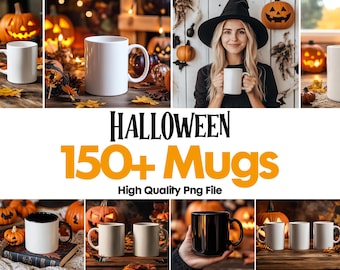 Lot de 150 tasses d'Halloween au format PNG : motifs effrayants (téléchargement numérique)