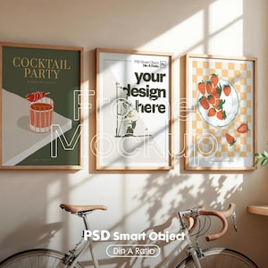 Set of 3 Vertical Frame Mockup: Gallery Wall Art Display (PSD, Digital Download image 1