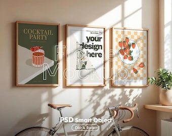 Set of 3 Vertical Frame Mockup: Gallery Wall Art Display (PSD, Digital Download