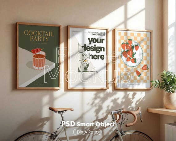 Set of 3 Vertical Frame Mockup: Gallery Wall Art Display (PSD, Digital Download